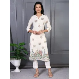 W White Cotton Regular Fit Floral Print Kurta-picture-45