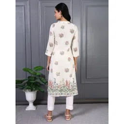 W White Cotton Regular Fit Floral Print Kurta image 2