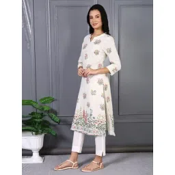 W White Cotton Regular Fit Floral Print Kurta image 3