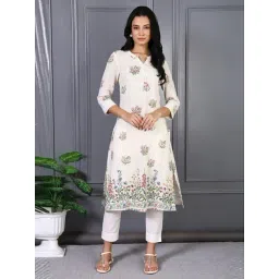 W White Cotton Regular Fit Floral Print Kurta image 5