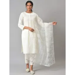 W White Floral Print Dupatta-picture-21