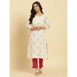 W White Floral Print Straight Kurta-picture-18