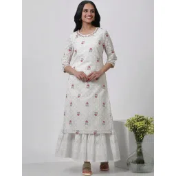 W White Organza Printed Straight Kurta image 1