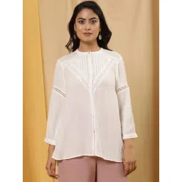 W White Self Pattern Top-image-38