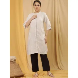 W White Striped Straight Kurta-picture-21
