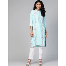 W Women Blue & Pink Printed Straight Kurta-picture-33