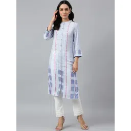 W Women Blue Geometric Print Rayon Straight Kurta-picture-27