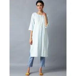 W Women Blue Geometric Print Rayon Straight Kurta image 1