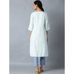 W Women Blue Geometric Print Rayon Straight Kurta image 2