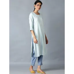 W Women Blue Geometric Print Rayon Straight Kurta image 4