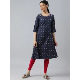 W Women Blue Geometric Printed Kurta-picture-26