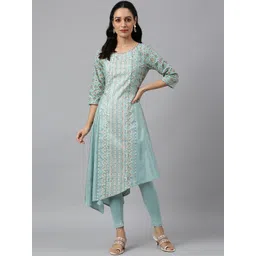 W Women Blue Printed Kurta with Trousers-picture-39