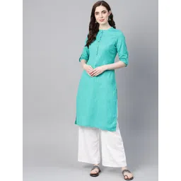 W Women Blue Solid Straight Kurta-picture-42