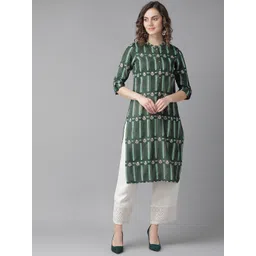 W Women Green & Blue Printed Straight Sustainable Kurta-picture-44