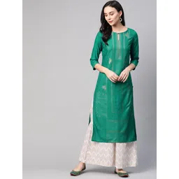 W Women Green & Golden Printed Straight Kurta-picture-38
