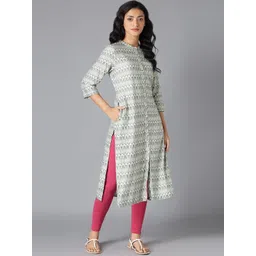 W Women Green Geometric Printed Kurta-image-33