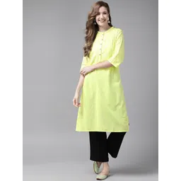 W Women Lime Green Solid Pure Cotton Kurta-picture-25