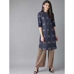 W Women Navy Blue & Golden Printed Straight Kurta-picture-38