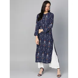 W Women Navy Blue & White Printed Straight Kurta-picture-42