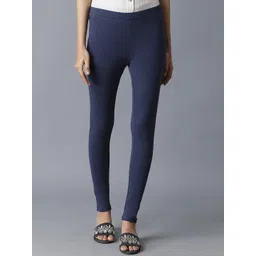 W Women Navy Blue Solid Cotton Ankle-Length Leggings-picture-25
