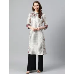 W Women Off-White & Charcoal Grey Geometric Printed A-Line Kurta-picture-19