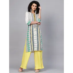 W Women Off-White & Navy Blue Printed Straight Kurta-picture-39