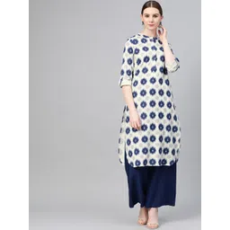 W Women Off-White & Navy Blue Printed Straight Kurta-picture-41