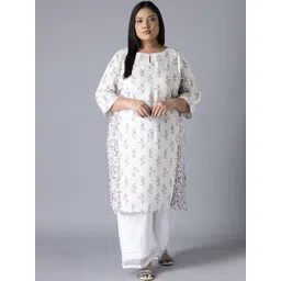 W Women Off White & Purple Floral Printed Keyhole Neck Kurta-picture-10