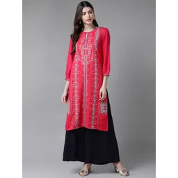 W Women Pink & Blue Printed StraightKurta-picture-19