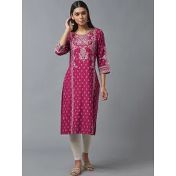 W Women Pink & White Ethnic Printed Kurta-picture-39
