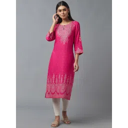 W Women Pink Ethnic Motifs Embroidered Keyhole Neck Kurta-picture-45