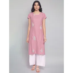 W Women Pink Ethnic Motifs Embroidered Keyhole Neck Kurta-picture-44