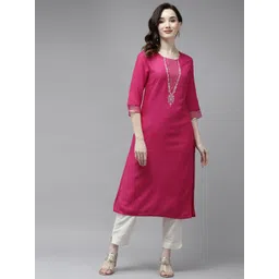 W Women Pink Floral Embroidered Sequin Work Yoke Design Kurta-picture-26