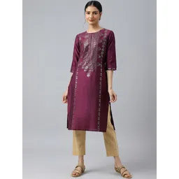W Women Pink Keyhole Neck Mukaish Kurta-picture-25