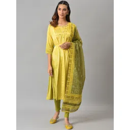 W Women Sequinned Kurta With Dupatta-picture-23