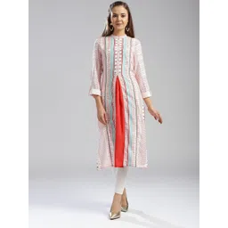 W Women White & Red Printed Straight Sustainable Kurta-picture-18