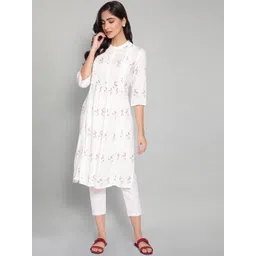 W Women White Floral Printed Thread Work Floral Kurta-picture-24