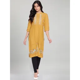 W Women Yellow & White Floral Embroidered Kurta-picture-42