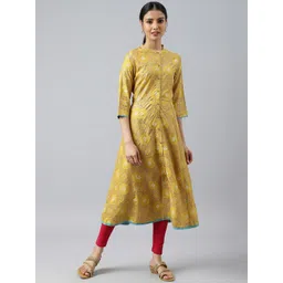 W Women Yellow Ethnic Motifs Printed Thread Work Kurta-picture-40
