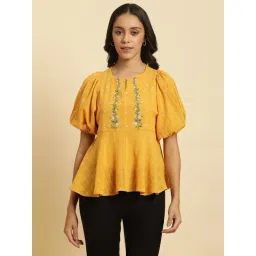 W Yellow Cotton Embroidered Top-picture-44