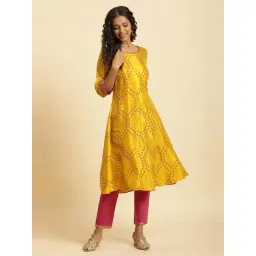 W Yellow Printed Fit and Flare Kurta-picture-25