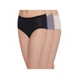 Wacoal Cotton Midi Mid Waist Medium Coverage Solid Panties Black, Beige, Grey (Pack of 3)-image-31