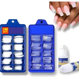 wahira Artificial Nails Set Of 100 Pcs White and 100 pcs Transparent With Nail Glue-picture-14