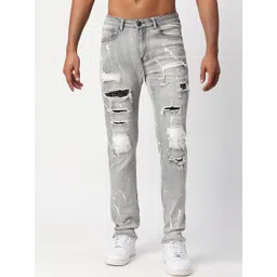 WAIMEA Men Grey Skinny Fit Highly Distressed Heavy Fade Stretchable Cotton  Jeans-picture-11