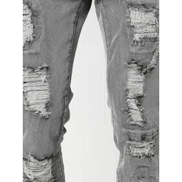 WAIMEA Men Grey Skinny Fit Highly Distressed Heavy Fade Stretchable Denim Jeans image 4