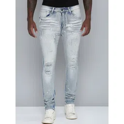 WAIMEA Men Hollywood Heavy Fade Mid-Rise Slim Fit Mildly Distressed Stretchable Jeans image 1