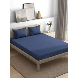 wakefit Navy Blue Cotton 144 TC King Bedsheet With 2 Pillow Covers-picture-33