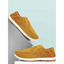 WALKLINE Unisex pair of round toe tan casual shoes-picture-20