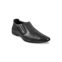 WALKWAY by Metro Men Black Solid Leather Formal Slip-On Shoes-picture-15