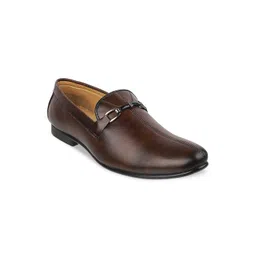 WALKWAY by Metro Men Brown Textured Formal Slip-On Loafers-picture-18